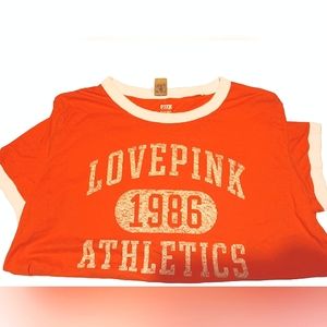 Short sleeve orange and white tee ,  cuffed sleeves- Victoria's Secret Pink
